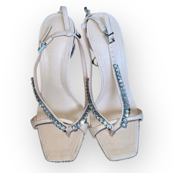 Schutz Leather Vikki Crystal Strappy Heels Sandals heels Beige Suede Crystal 6.5 - Picture 10 of 13